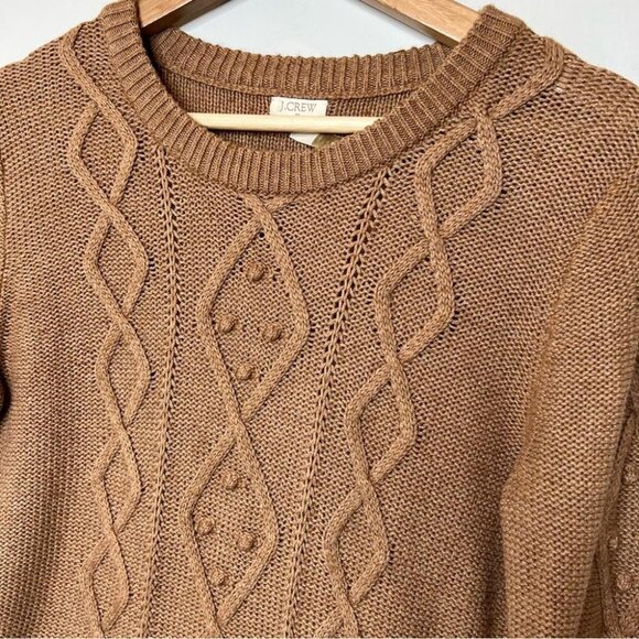 J Crew Factory Womens Size Small Camel Cable Knit Sweater Wool Blend Crewneck - Picture 3 of 8